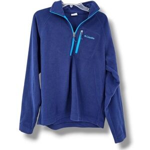 Columbia Men's Fleece 1/4 Zip Mock Turtle Neck Long Sleeve Pull Over Blue Medium